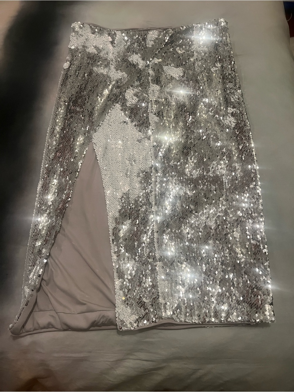 Lovers + Friends Silver Sequin Midi Skirt
